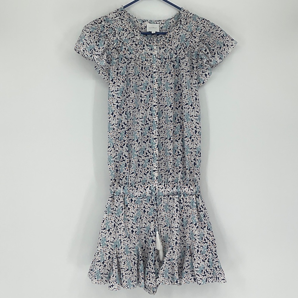 Anthropologie Sundays Floral Button-Front Midi Dress Sz Small Blue Cottagecore